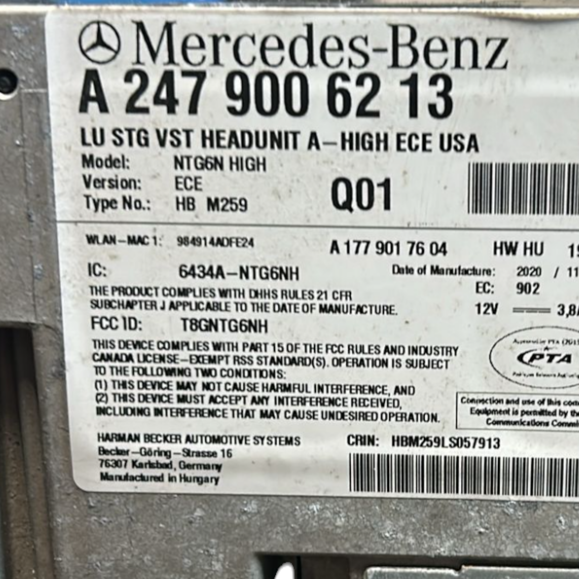 Estéreo / autoradio Mercedes B -Class W247 (2019>) COD: A2479006213