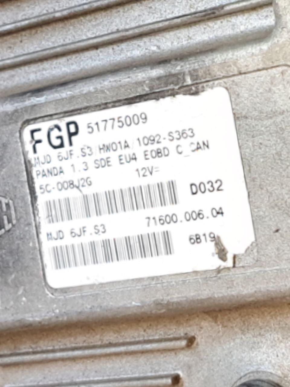 Centralina Ecu Motore Fiat Panda 169 1.3 mjt (2003-2011) COD.51775009 - F&P CRASH SRLS - Ricambi Usati