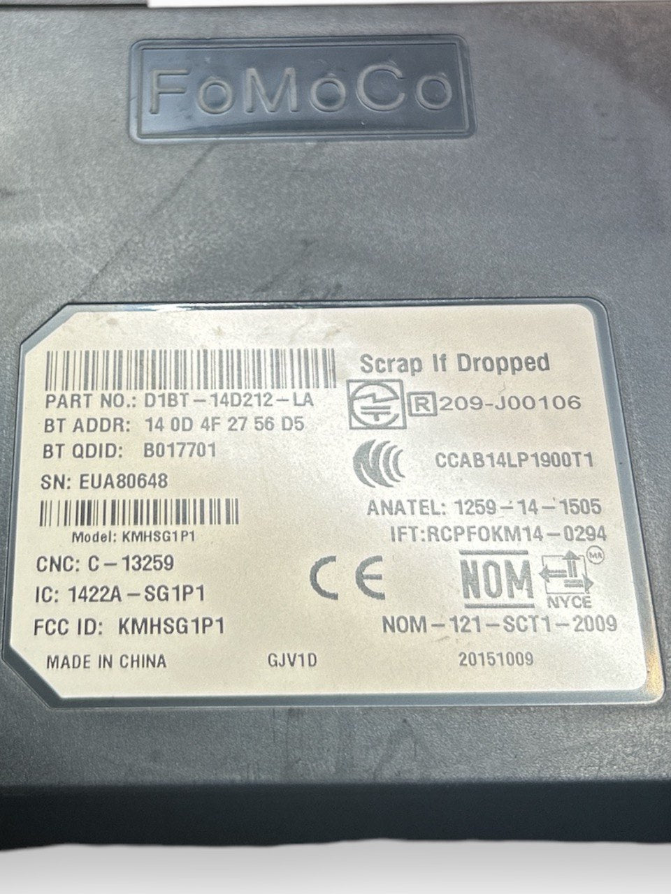Bluetooth Ford Fiesta VI (2008> 2017) COD.D1BT-14D212-THE