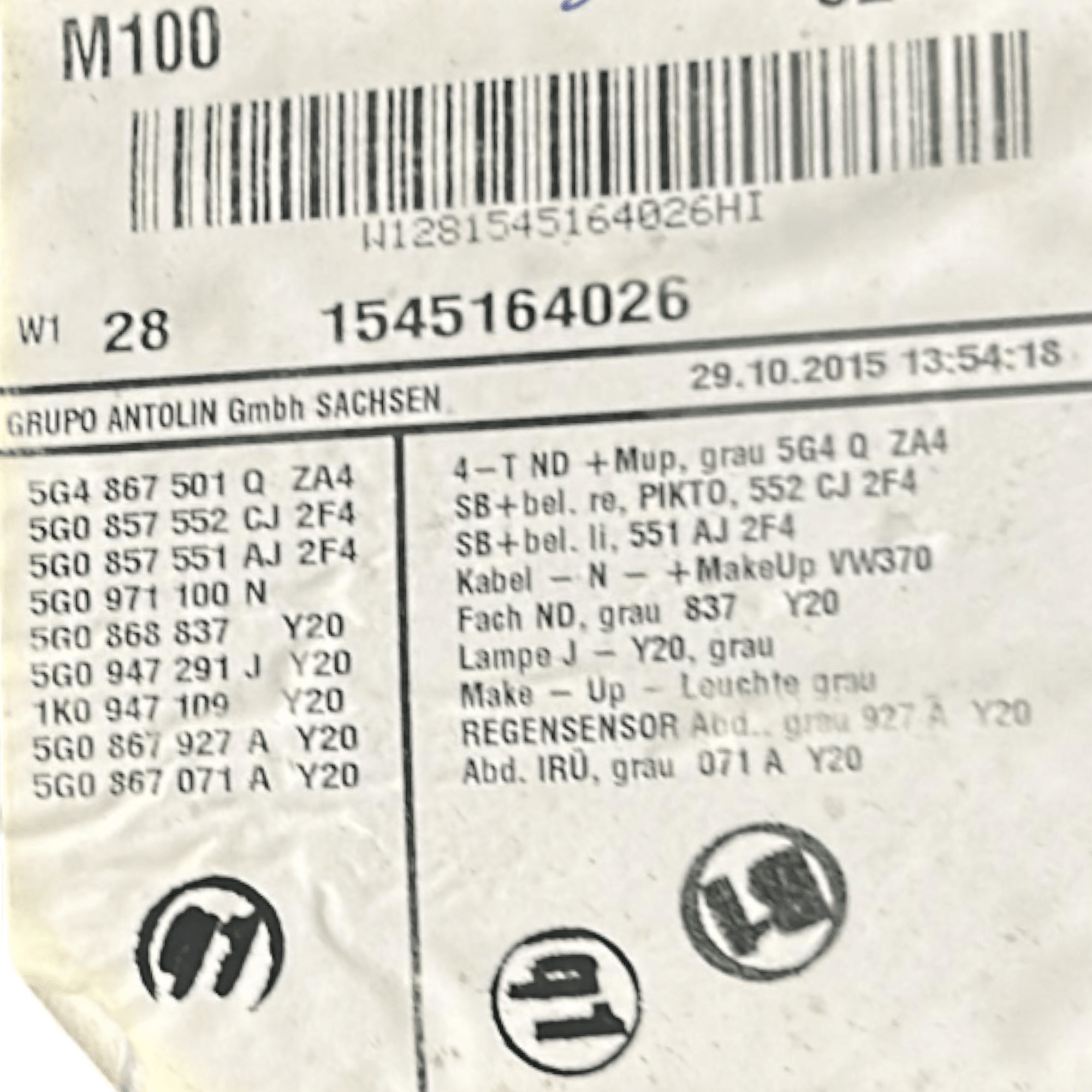 Sottotetto / Cielo Volkswagen Golf VII cod.5G4867501Q (2012 > 2019) cod.5G0857552CJ - F&P CRASH SRLS - Ricambi Usati